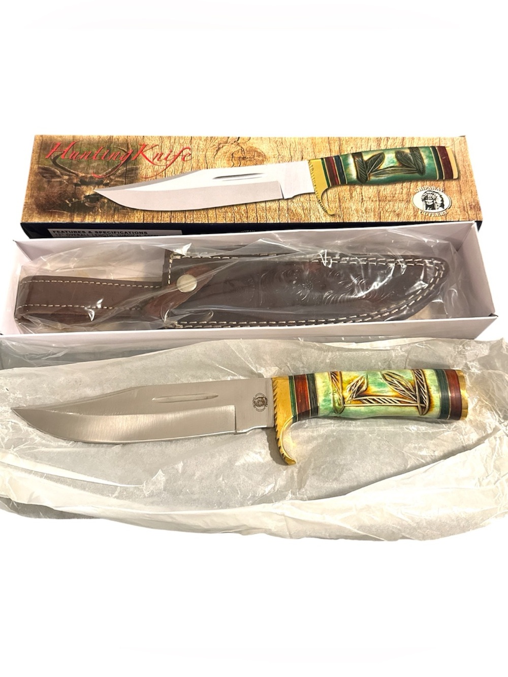 New Bone and Stainless Hunting Knife with Leather Sheath - Picture 3 of 5